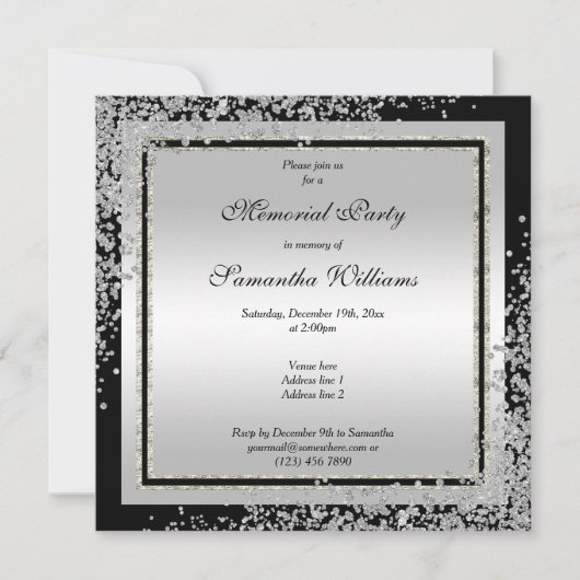 Invitation Fête commémorative Confetti Corners en Argent Glit (Devant)