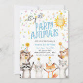 Invitation Fête Confetti Forêt Animaux Fête Casquettes Annive (Devant)