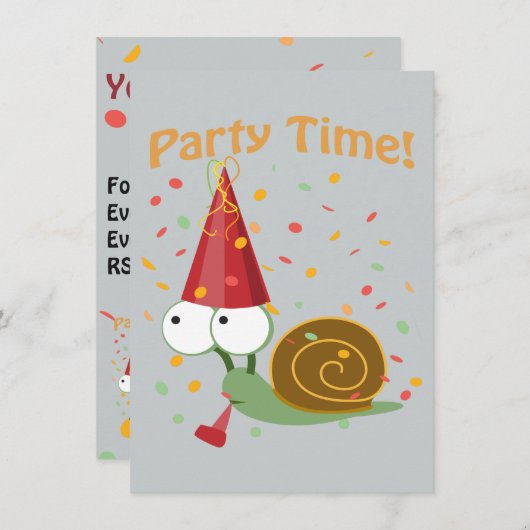 Invitation Fête Confetti Heure ! Escargot (Devant / Derrière)
