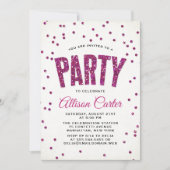 Invitation Fête Confettis Rose Pailleté (Devant)