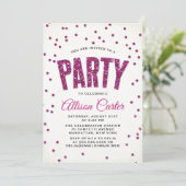 Invitation Fête Confettis Rose Pailleté (Debout devant)