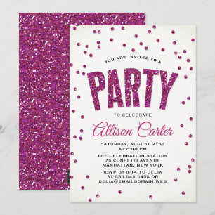 Invitation Fête Confettis Rose Pailleté