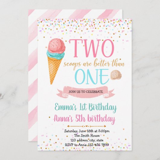 Invitation Fête conjointe crème glacée (Devant / Derrière)