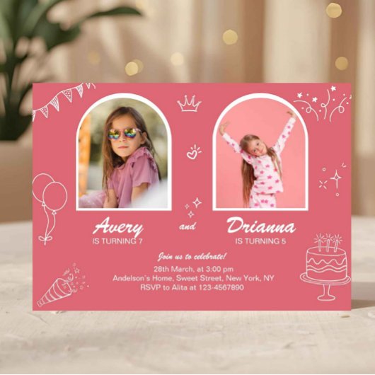 Invitation Fête conjointe d'anniversaire double rose pour fil