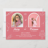Invitation Fête conjointe d'anniversaire double rose pour fil (Devant)