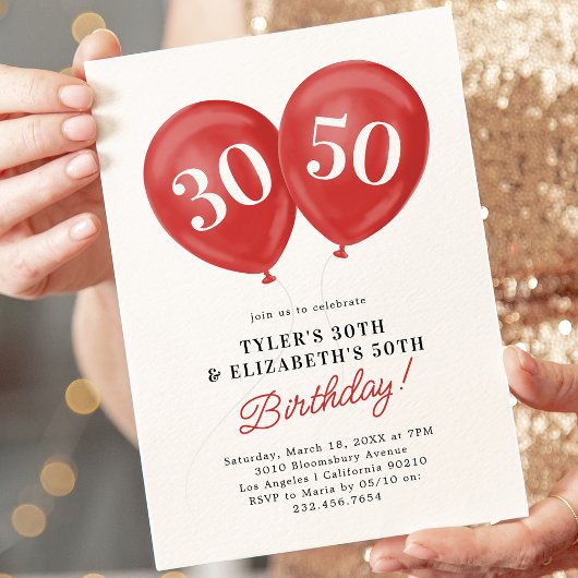 Invitation Fête conjointe d'anniversaire Double Rouge