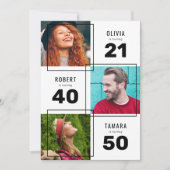 Invitation Fête conjointe d'anniversaire en noir et blanc 3 p (Devant)