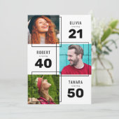 Invitation Fête conjointe d'anniversaire en noir et blanc 3 p (Debout devant)