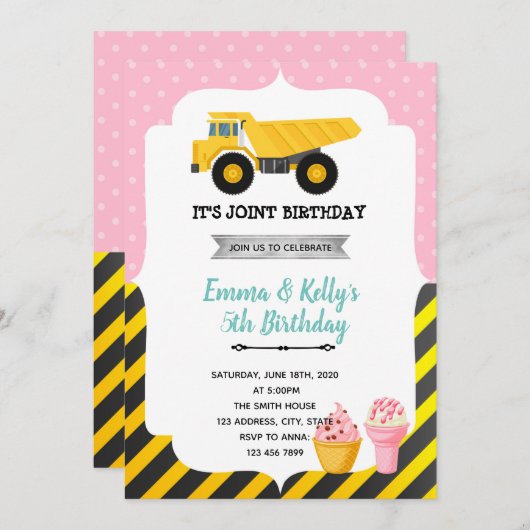 Invitation Fête conjointe de construction de crème glacée (Devant / Derrière)