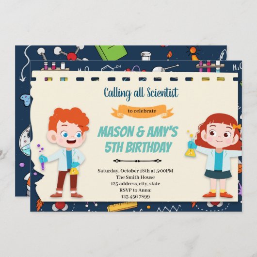 Invitation fête conjointe enfant scientifique (Devant / Derrière)