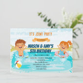 Invitation Fête conjointe fille garçon piscine d'hiver (Debout devant)