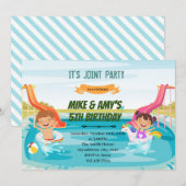 Invitation Fête conjointe garçons filles enfants au bord de l (Devant / Derrière)