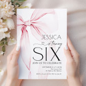 Invitation Fête Coquette avec Ruban Rose pour 6 ans