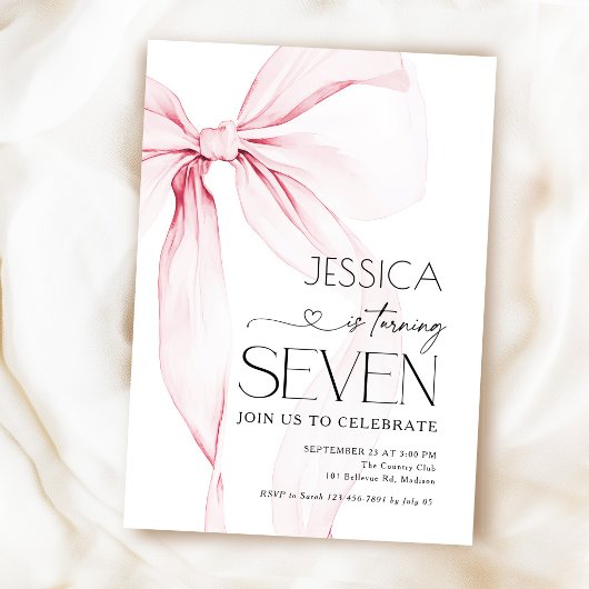 Invitation Fête Coquette Rose pour 7 ans