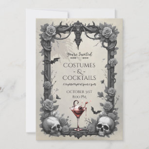 Invitation Fête Costume Cocktail Roses Crâne Gothique Épouvan