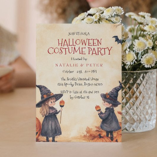 Invitation Fête Costume De Sorcière Et Fille Halloween