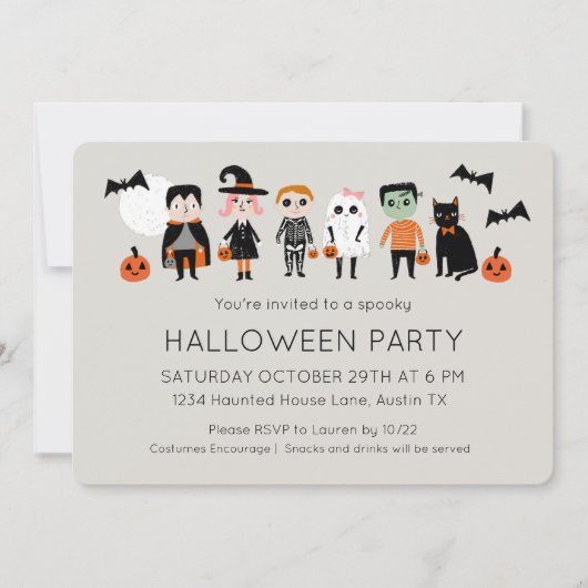 Invitation Fête Costume Enfants Halloween (Devant)