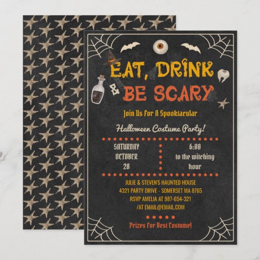Invitation Fête Costume Halloween, Manger Boire & Etre Effray (Devant / Derrière)