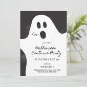 Invitation Fête Costumée Black & White Ghost Halloween (Debout devant)