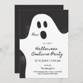 Invitation Fête Costumée Black & White Ghost Halloween (Devant / Derrière)