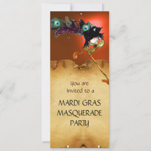 Invitation FETE COSTUMEE DU MARDI GRAS, bleu orange