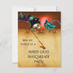 Invitation FÊTE COSTUMÉE DU MARDI GRAS, Jaune orange