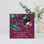 Invitation FÊTE COSTUMÉE EN DAMASSÉ D'HALLOWEEN violet bleu (Debout devant)