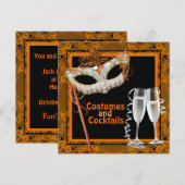 Invitation Fête Costumée Halloween en Noir et Orange (Devant / Derrière)