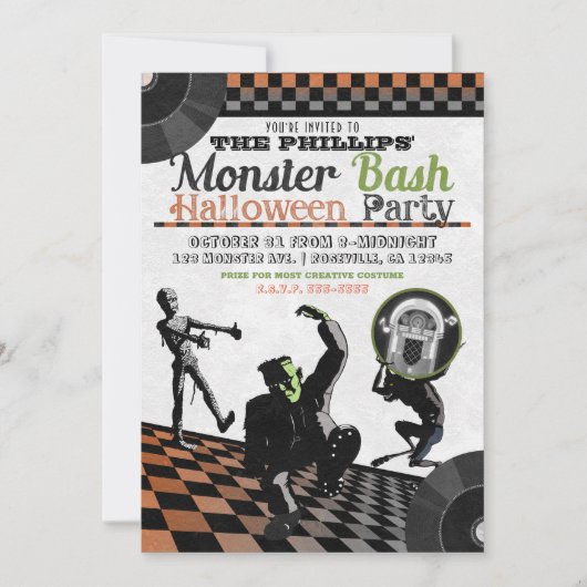 Invitation Fête Costumée Monstres Halloween Bash (Devant)