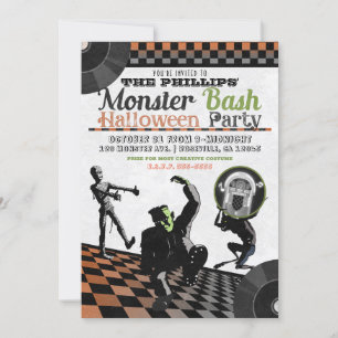Invitation Fête Costumée Monstres Halloween Bash