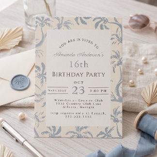 Invitation Fête côtière Dusty Blue d'anniversaire de 16 ans s