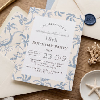 Invitation Fête côtière Dusty Blue d'été Palmier 18e Annivers