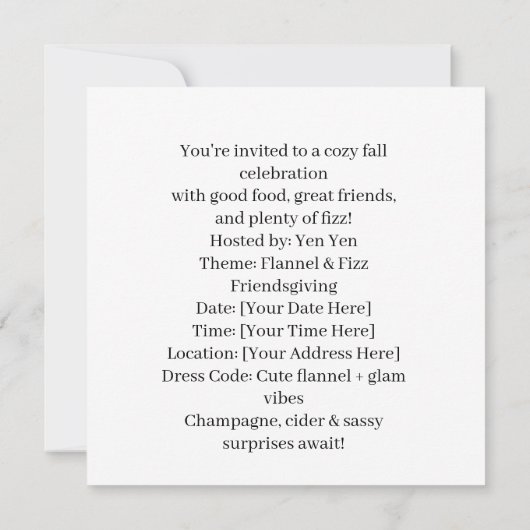 Invitation Fête d'Action d'Ami Flannel et Fizz Fall (Dos)