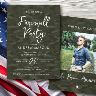Invitation Fête d'adieu avec photo de camouflage militaire