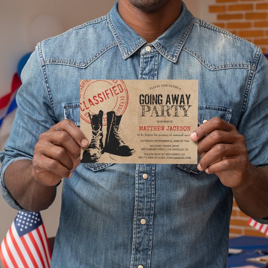 Invitation Fête d'adieu militaire rustique | Adieu