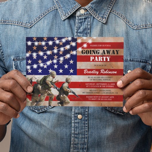 Invitation Fête d'adieu militaire rustique | Soldat