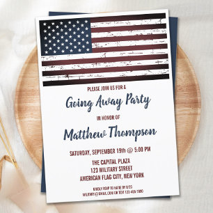 Invitation Fête d'adieu pour un soldat militaire avec drapeau