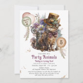 Invitation Fête d'adoption de chaton Steampunk pour 5 ans (Devant)