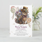 Invitation Fête d'adoption de chaton Steampunk pour 5 ans (Debout devant)