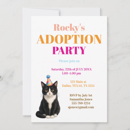 Invitation Fête d'adoption Jour de prise Smoking Chat (Devant)