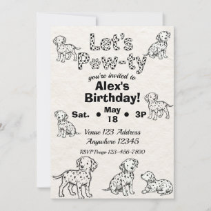 Invitation Fête dalmate noir et blanc illustré d'anniversaire