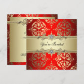 Invitation Fête Damask Or Rouge (Devant / Derrière)