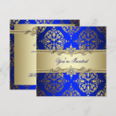 Invitation Fête damassée or et bleu (Devant / Derrière)