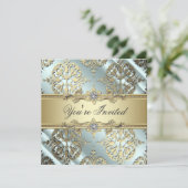 Invitation Fête damassée sarcelle noir or (Debout devant)