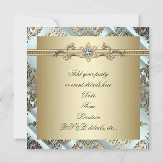 Invitation Fête damassée sarcelle noir or (Dos)