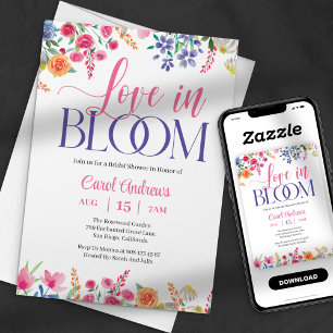 Invitation Fête d'amour en fleurs aquarelle florale rose pour
