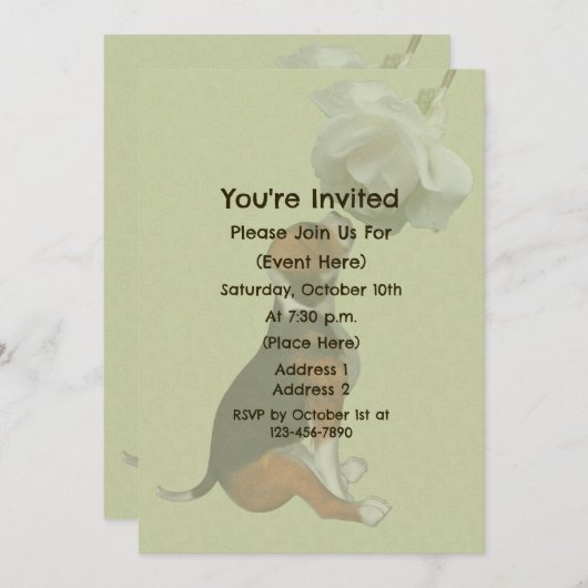 Invitation Fête d'Animal Mignon Chien Beagle Rose Blanche (Devant / Derrière)