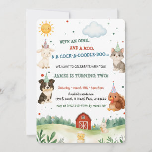 Invitation Fête d'animaux de ferme à l'aquarelle Anniversaire