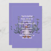 Invitation Fête d'animaux de pâquerettes oiseau violet mignon (Devant / Derrière)