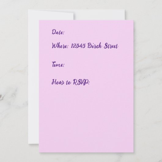 Invitation Fête d'anniversaire (Dos)